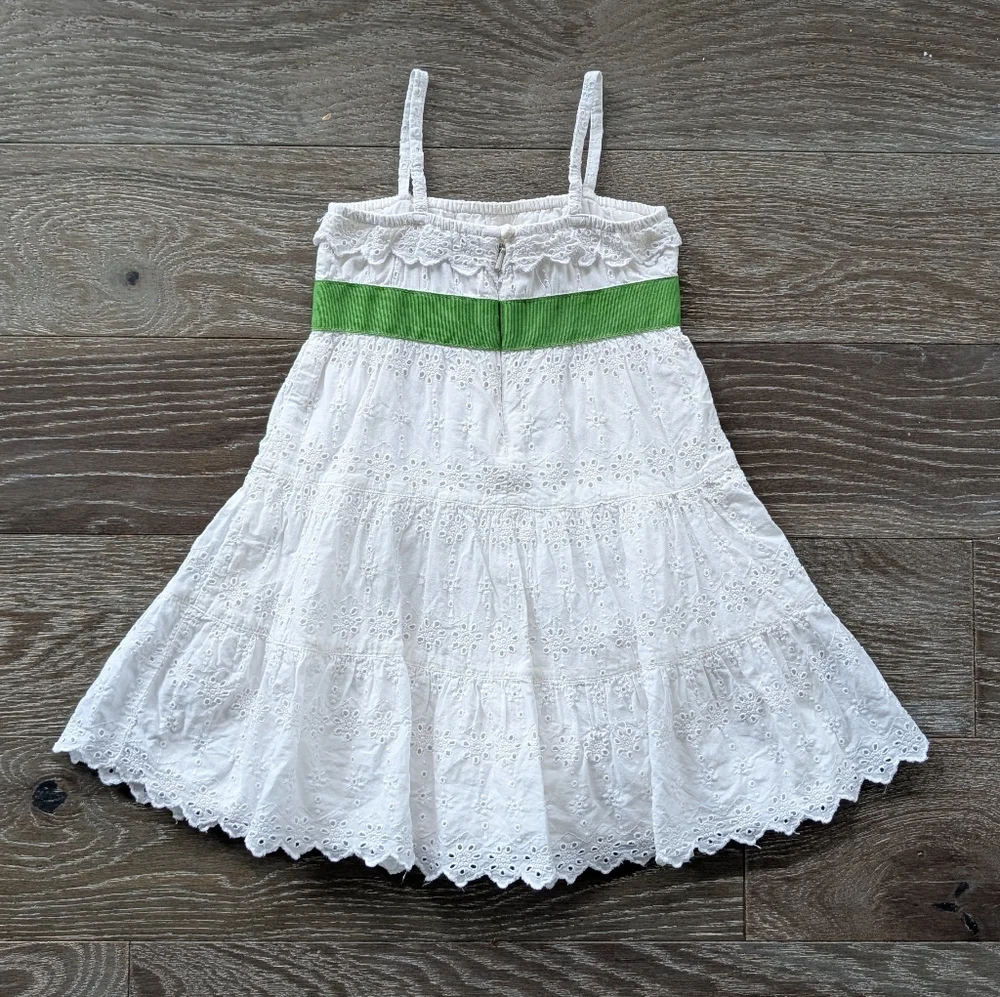 Baby Gap White Eyelet Dress with Green Bow Size 12-18 Months